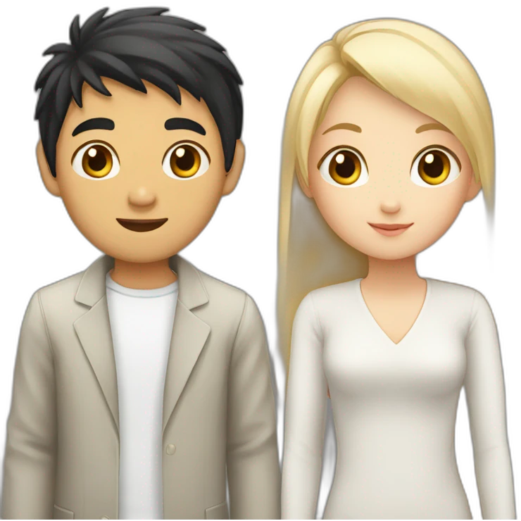 girl with blond hair to shoulders and asian boy with black hair emoji