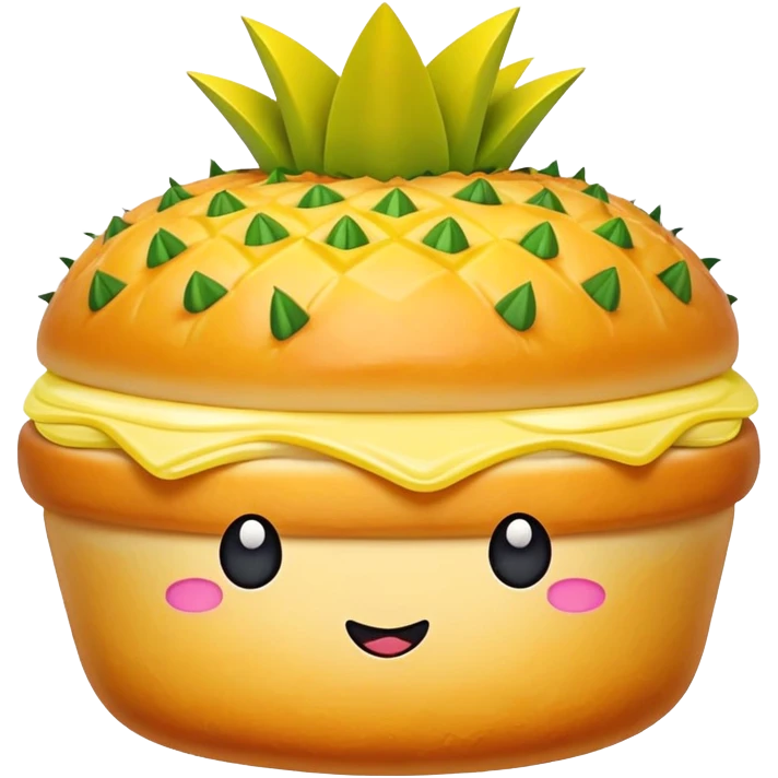 Chinese Pineapple Bun with crispy yellow top crust, simplified emoji style with bold outlines and bright colors, cartoon style Bolo Bao pastry emoji