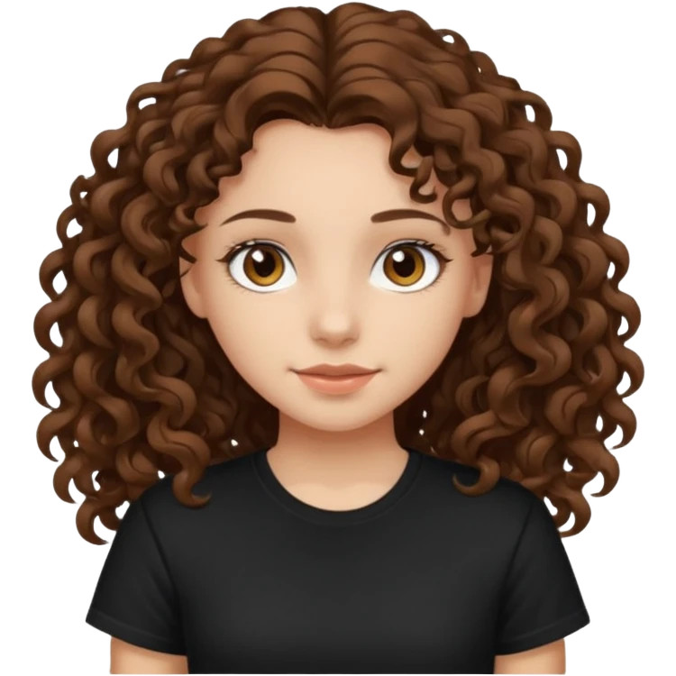 Brown eyes, long curly brown hair black t-shirt girl emoji