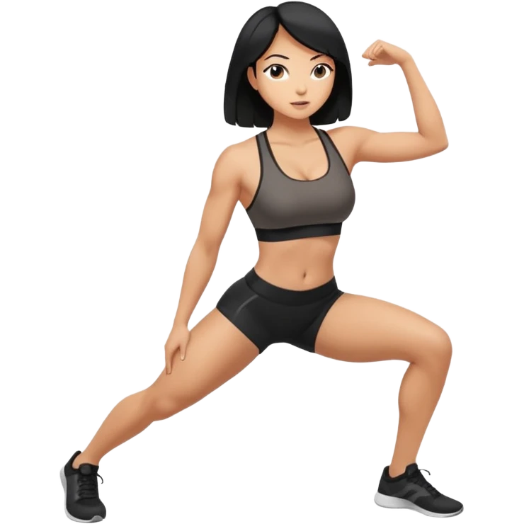 Tan woman with black hair pushing butt outward bent at waist emoji