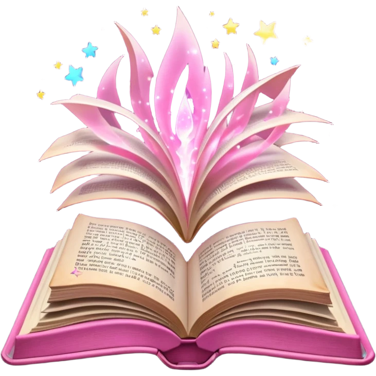 An open pink book with magical lights emerging from its pages emoji