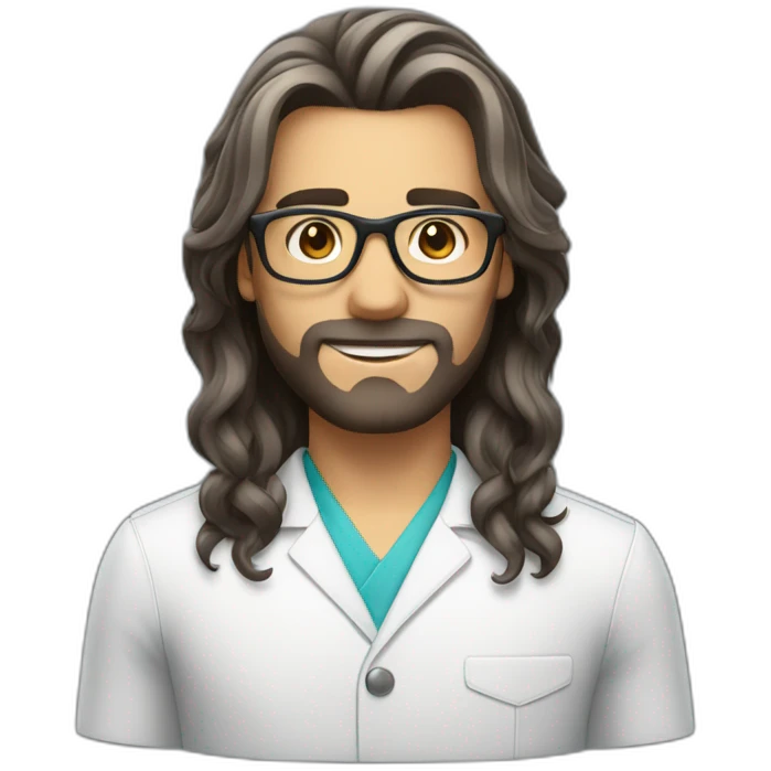 Handsome hairdresser with medium long hair and glasses emoji