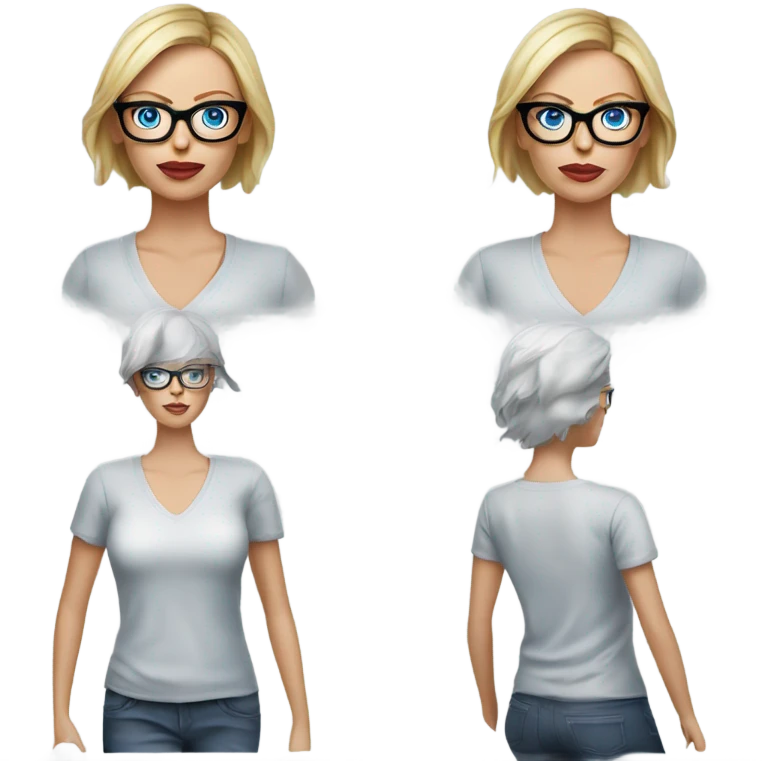 ultra realistic charlize theron wearing shirt,  glasses and blue eyes  emoji