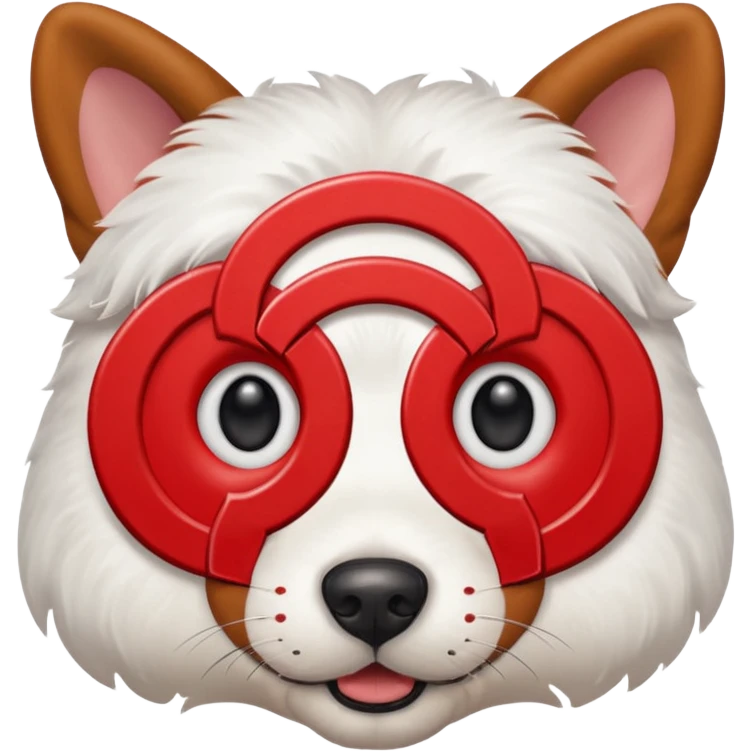 Target store bullseye dog, close-up face, red bullseye around left eye, friendly expression, simple, iconic emoji