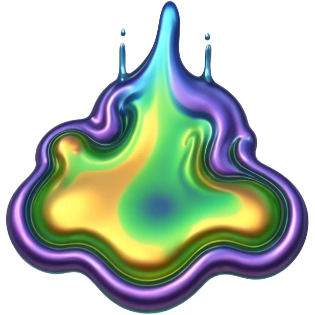 3D render of Oil Slick, toxic waste aesthetic, bubbling liquid, caution metal, industrial warning texture. emoji