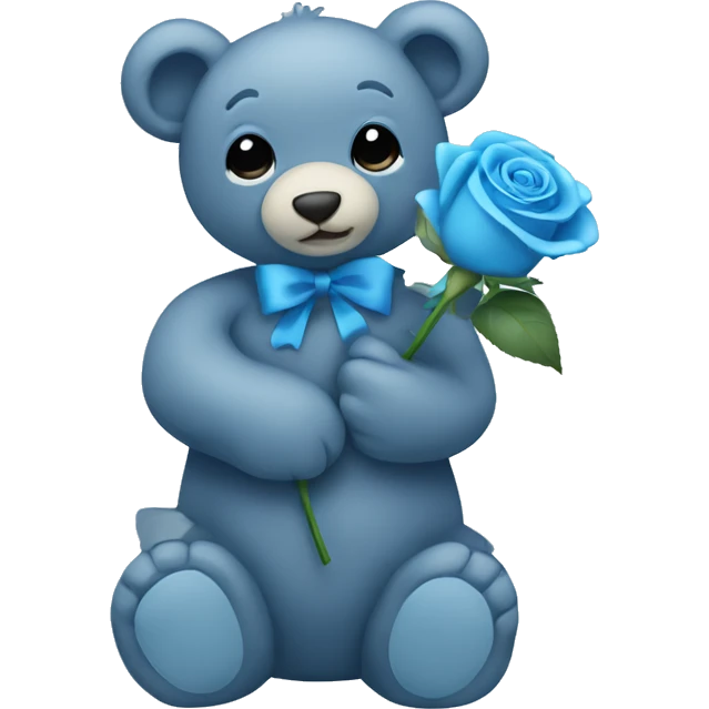Blue teddy bear holding a light blue rose emoji