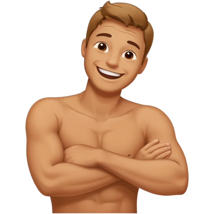 arms crossed holding neck laughing guy  emoji