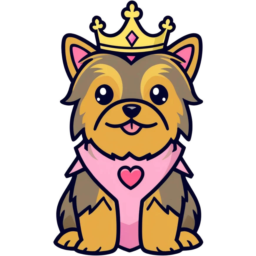 yorkie golden coloring with pink princess crown emoji