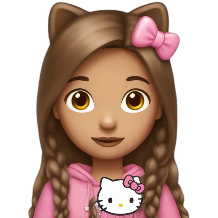 Brown long hair girl dressed with hellokitty emoji