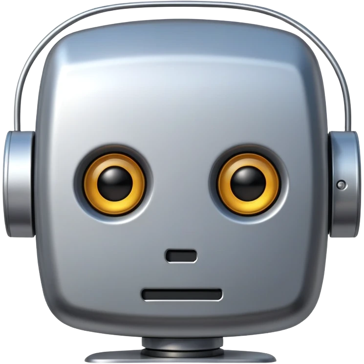 Robot emoji face with square head, digital display eyes, antenna emoji