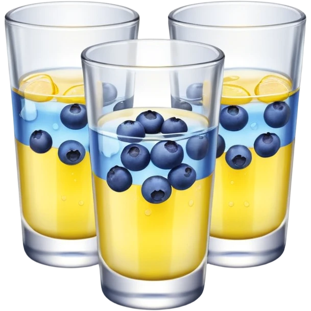 Four shot glasses with blueberry lemon drop in them  emoji