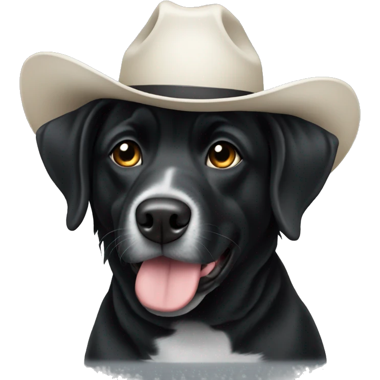 All black dog wearing a white cowboy hat  emoji