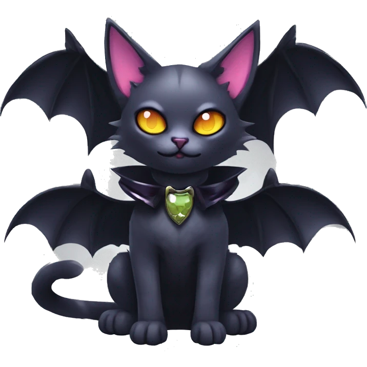   cool edgy kawaii ethereal dark-punk-themed animal vampiric cat-hybrid Fakemon with fangs and bat-wing-ears with a collar full body emoji