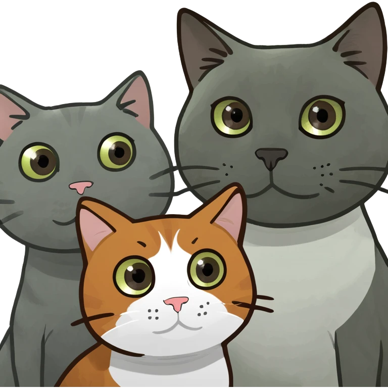 gray cat with brown and white cat playing with yarn emoji