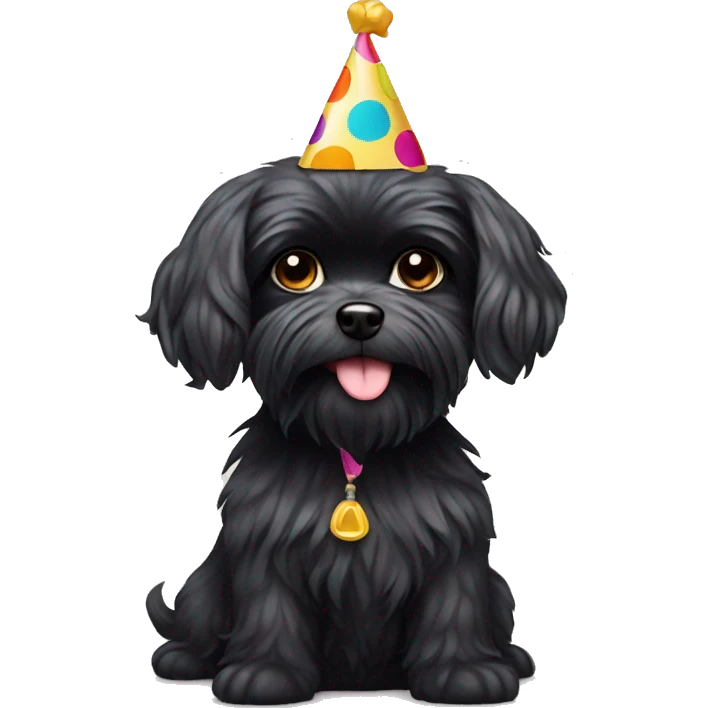 Black Maltese Dog with party hat on emoji