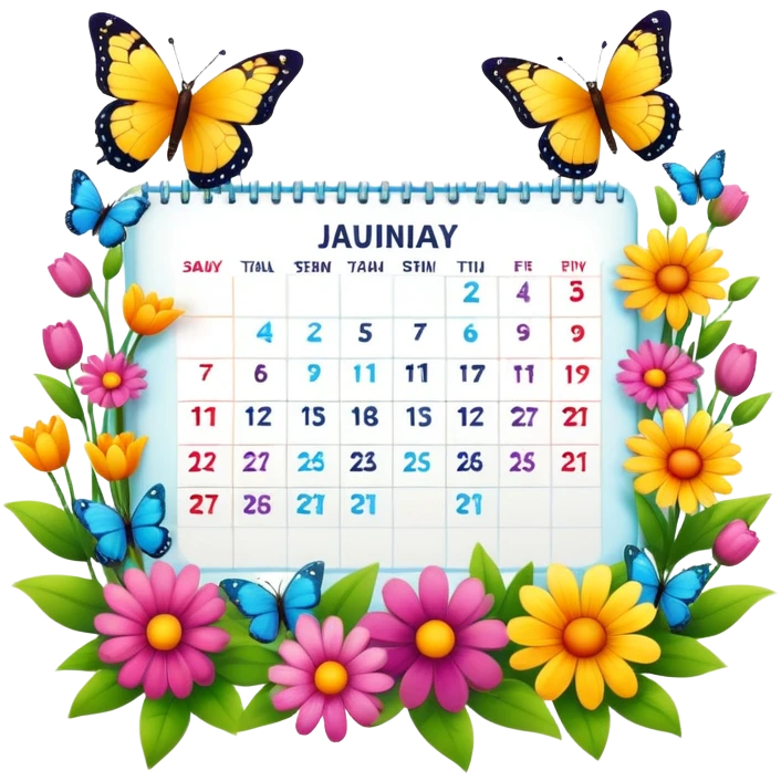spring calendar with flowers and butterflies emoji