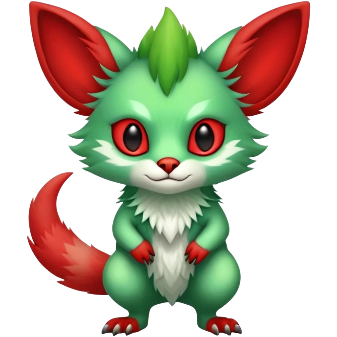 Cute Cool Green Red ethereal Fionbri-Vernid-Trico-animal-creature full body emoji