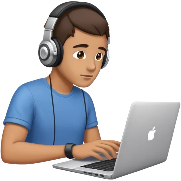 A man in headphones using laptop and concentrating emoji