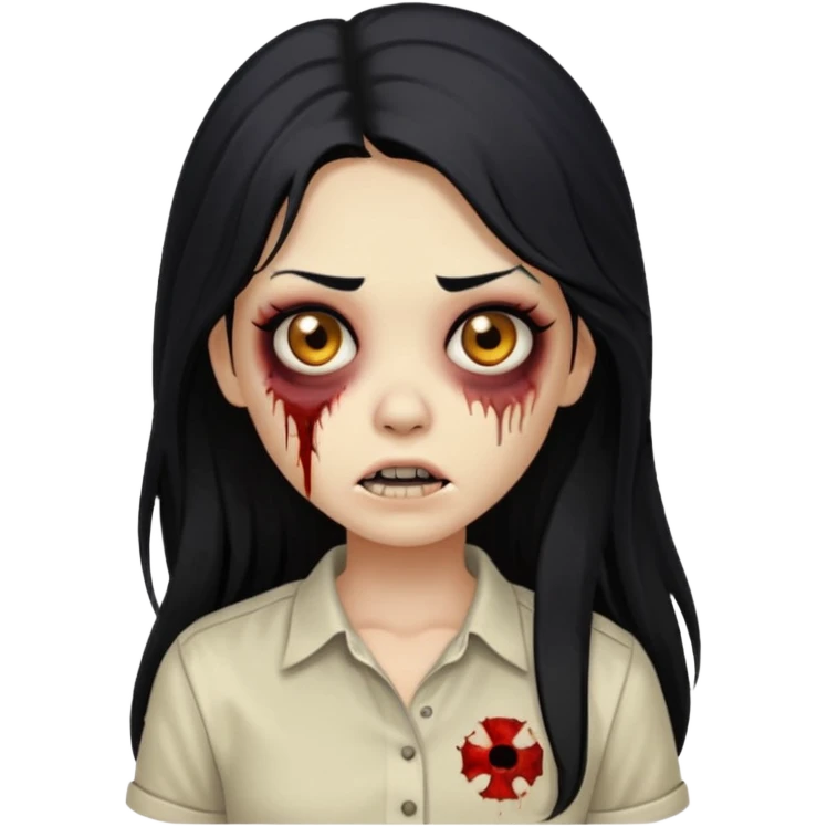 girl zombie with long black hair and beige skin and white shirt emoji