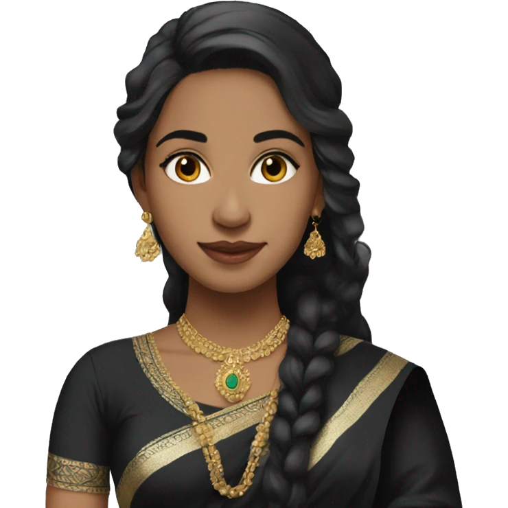Light skin black long hair girl wearing black saree emoji