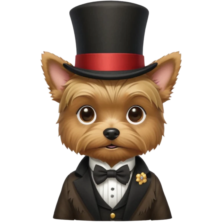 ￼ Yorkshire terrier, wearing a top hat, monocle and outfit from the 1800s looking very spiffy emoji