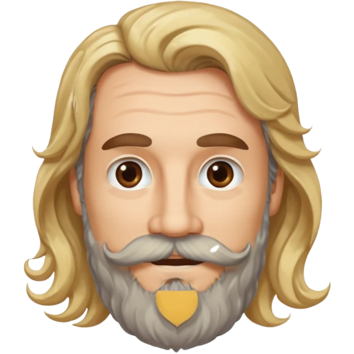 MID AGE MAN WITH LONG BLOND & bROWN WAVY HAIR; AND BROWN & GREY MOUSTACH AND BEARD, HAPPY EYES emoji