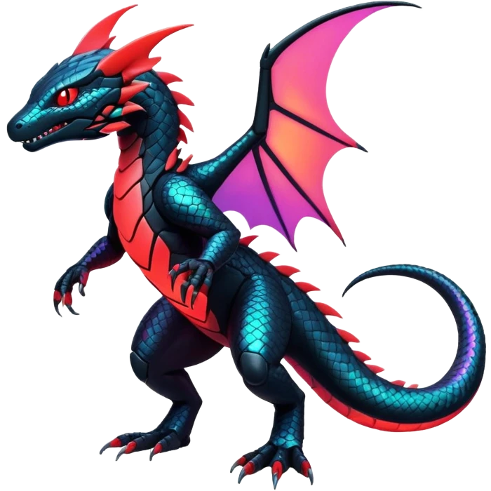 Modern Futuristic Scaly Iridescent Neon-glowing  Cyber-Salandit-Litten-Hybrid (Full body) emoji