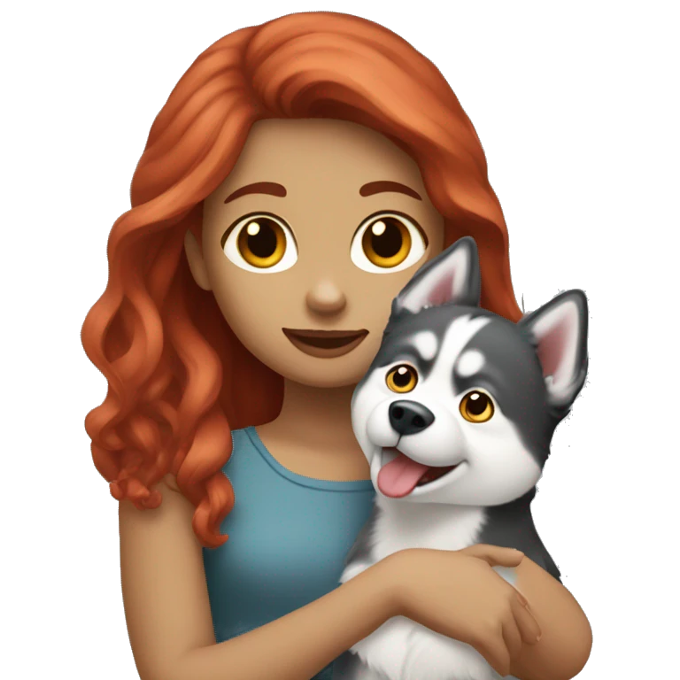Red haired girl holding a husky emoji