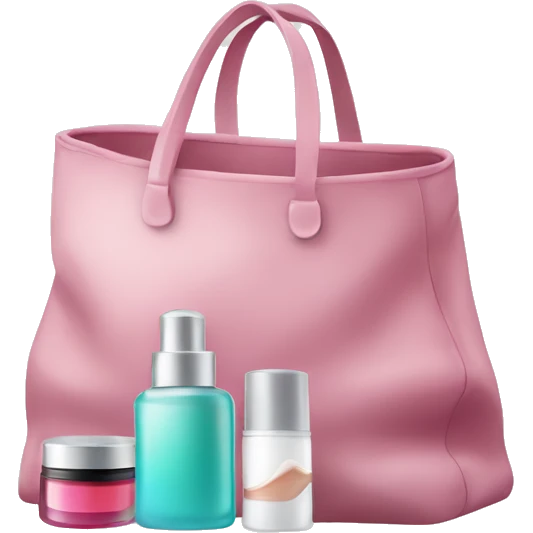 a bag containing cosmetics. some cosmetics peeking out of a cosmetic bag emoji