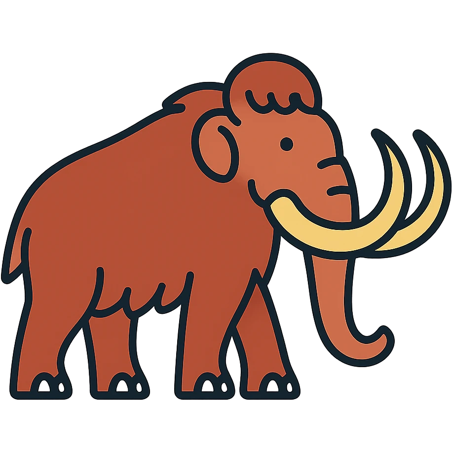 Woolly mammoth with long curved tusks and shaggy fur, prehistoric elephant emoji