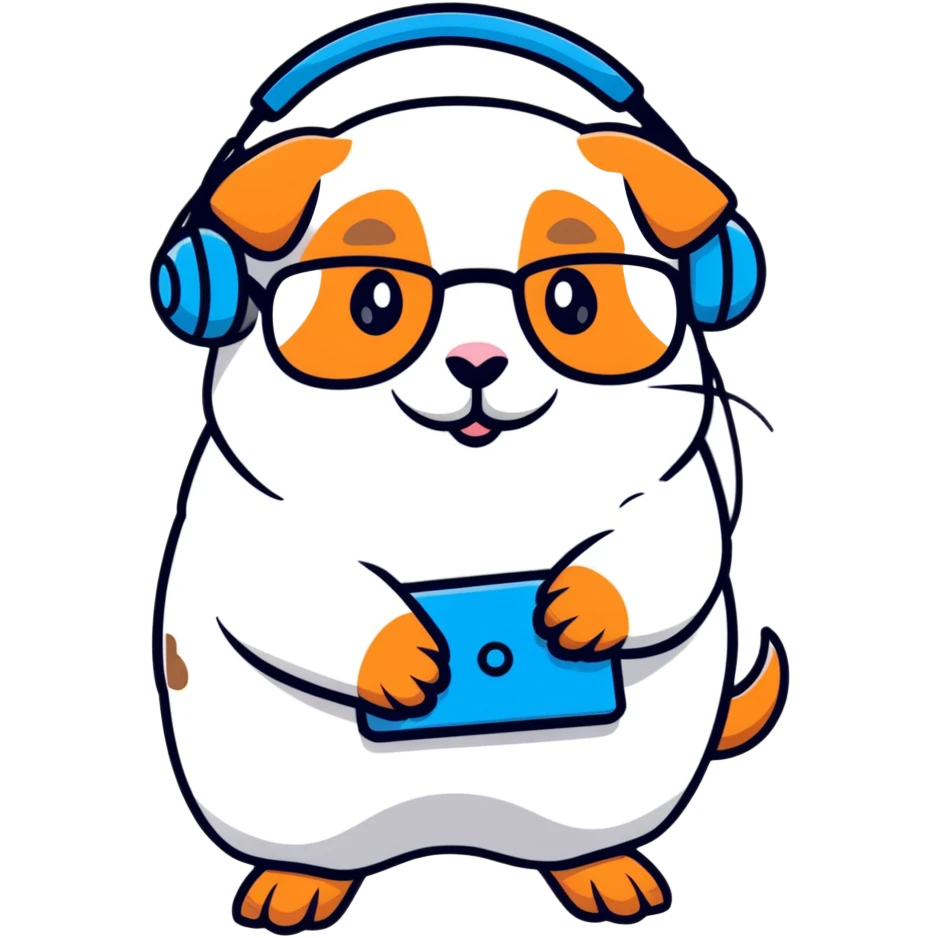 studious guinea pig with glasses wearing a headset emoji