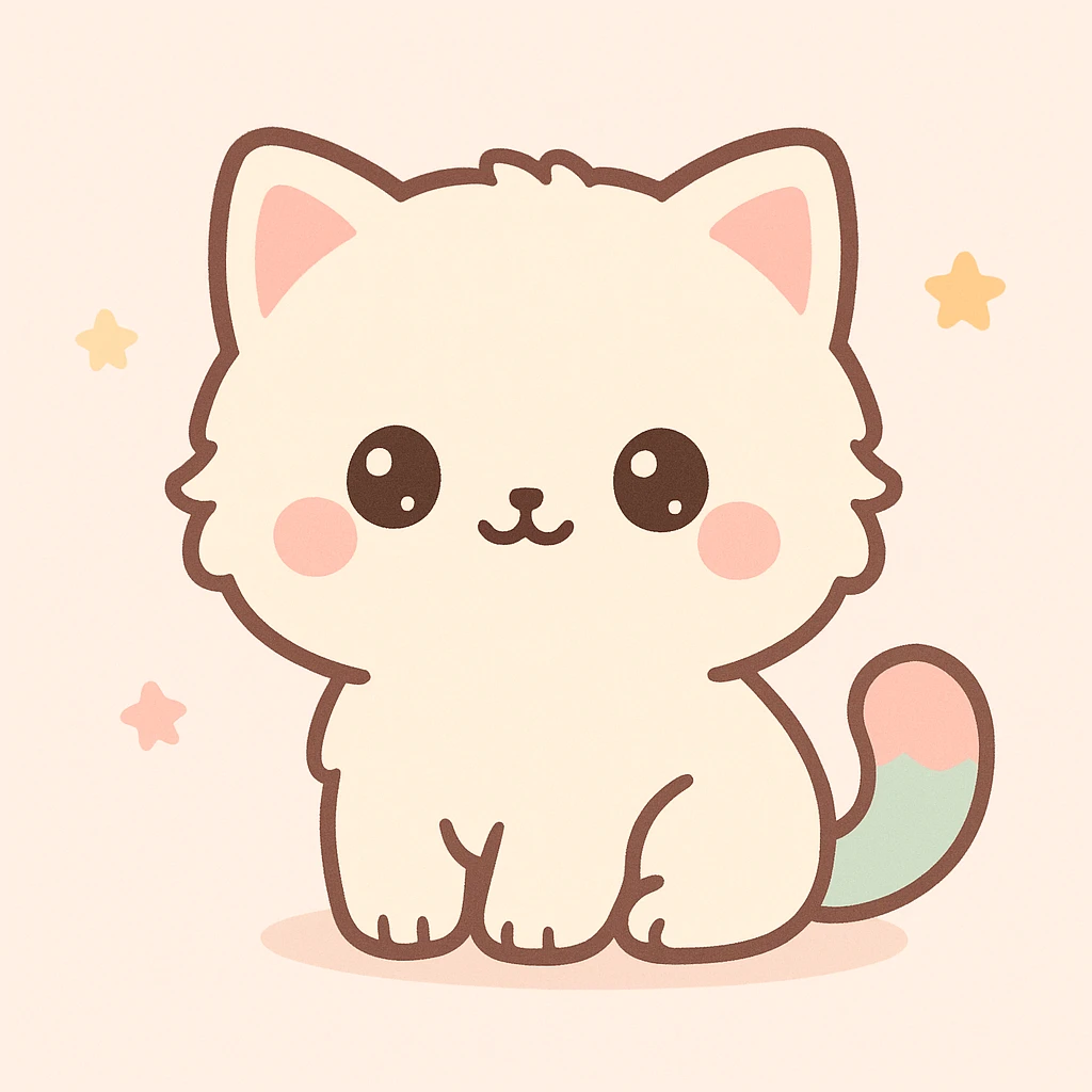 adorable kitten, fluffy fur, round face, pastel colors, sitting pose, kawaii style emoji