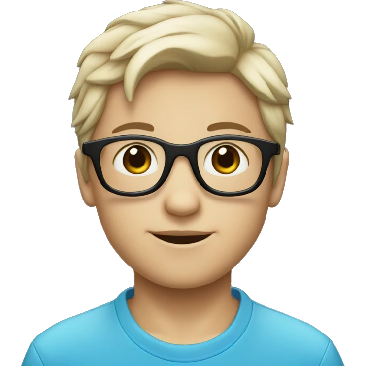 Un niño blanco con lentes azules y pelo negro  emoji