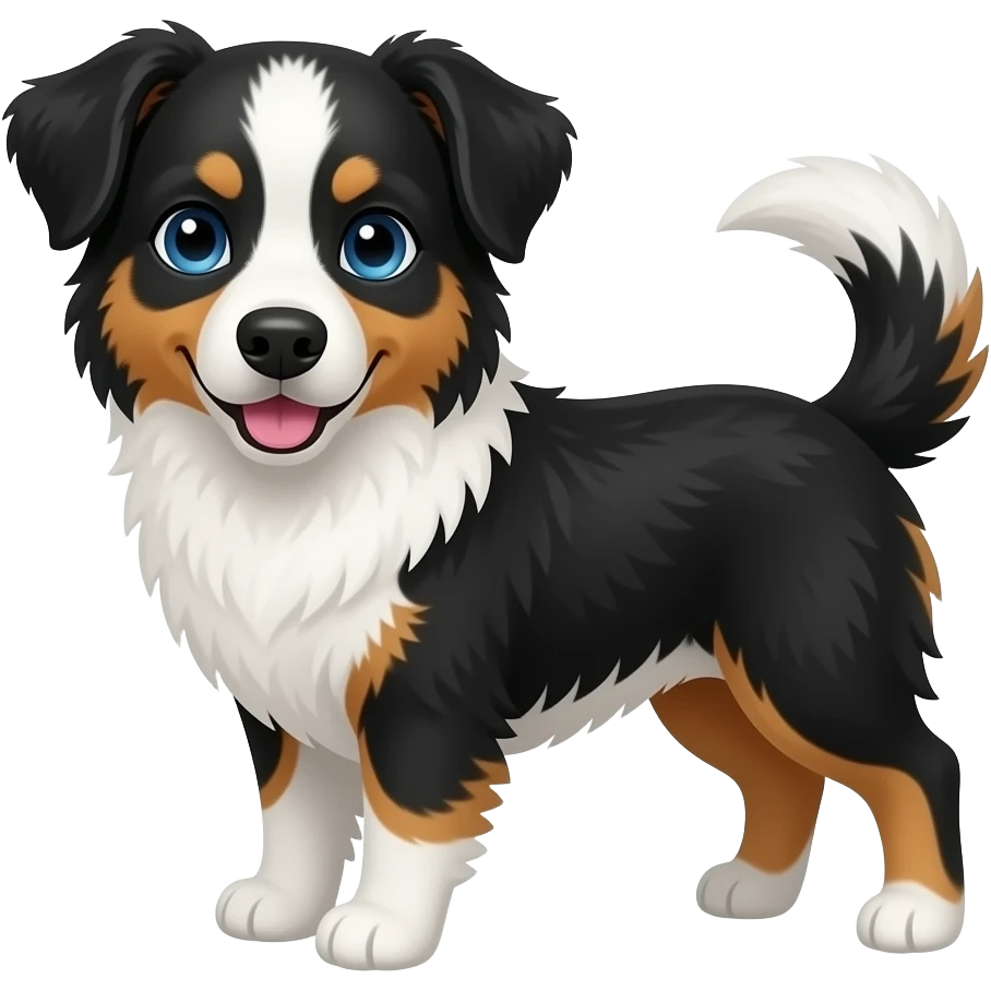 Blue Merle Aussiedoodle with blue eyes mostly white face one year is black. The other is gray. emoji