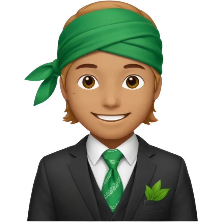 Character wearing green bandana and a suit emoji