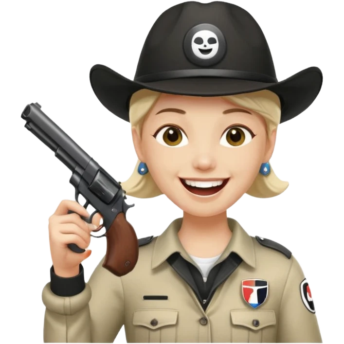 Este emoji 😂 de risa pero con gorro del equipo colo colo y una pistola en la mano emoji