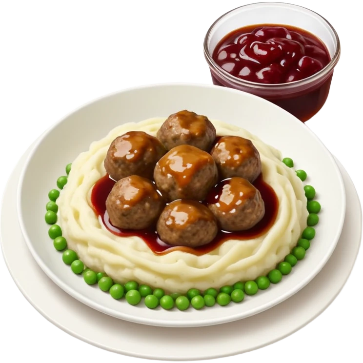 swedish ikea meatballs with mashed potatoes peas and jam emoji