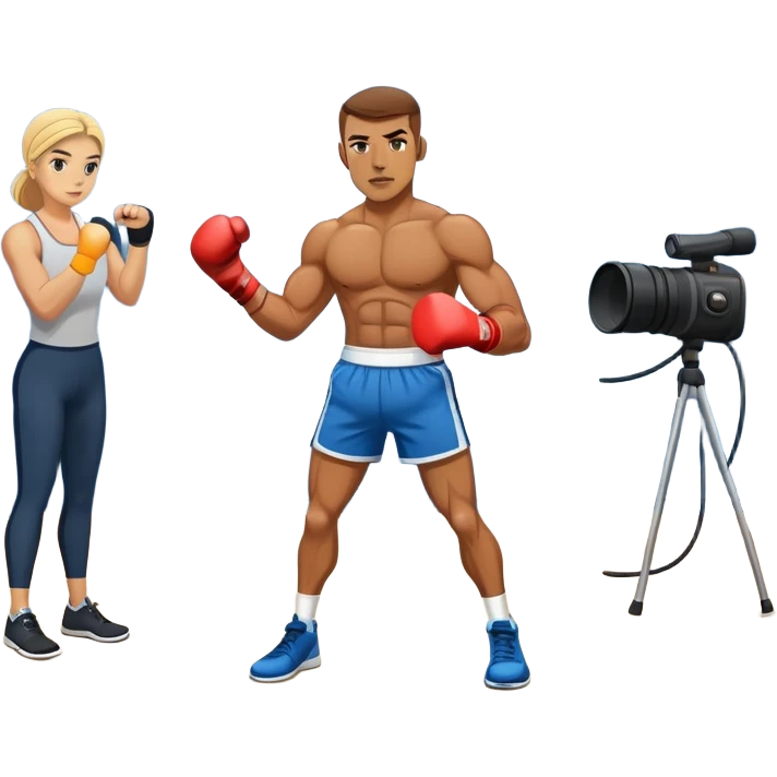 a boxer skipping rope in a gym with a news reporter and ABC 10 camera crew in the background emoji