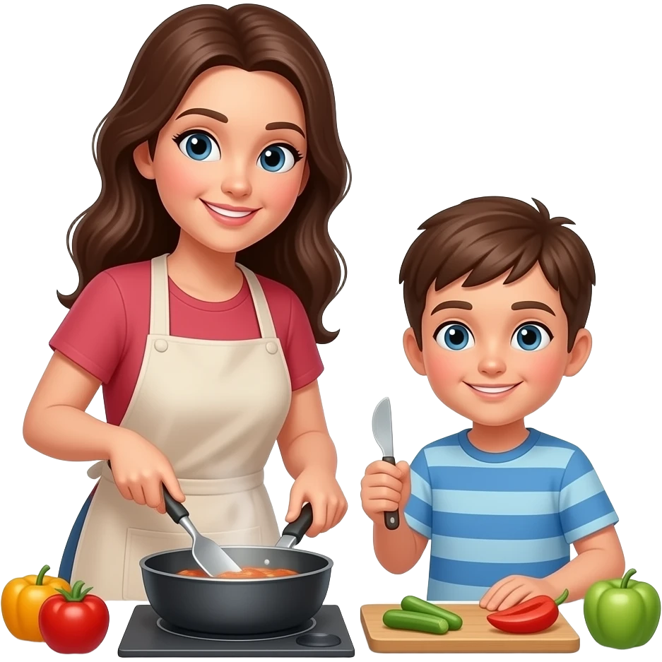Мама и сын готовят вместе emoji