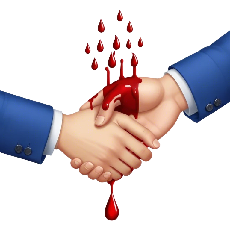 handshake with one hand in blood, with blood drops, in blue suits, simple emoji
