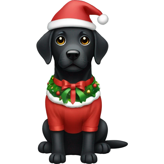 A black labrador wearing a christmas outfit emoji
