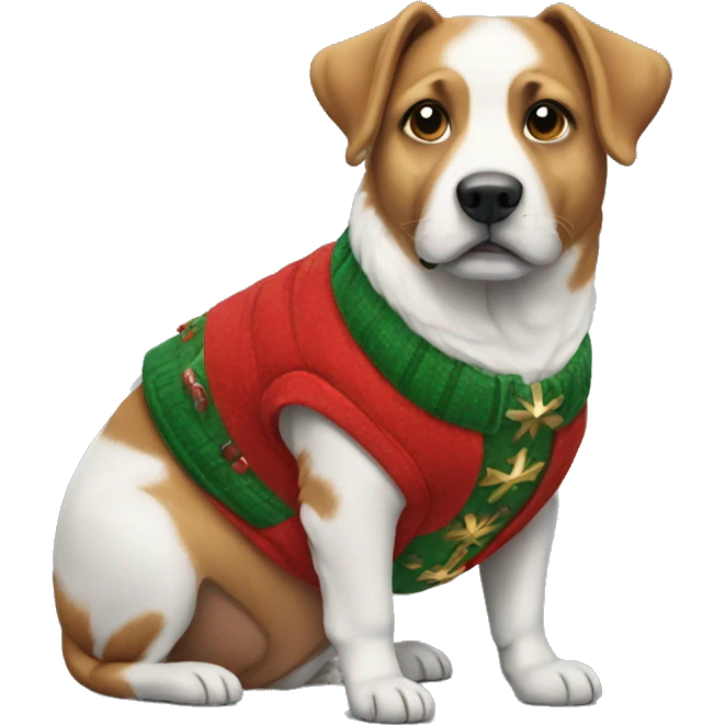 dog wearing a christmas vest emoji