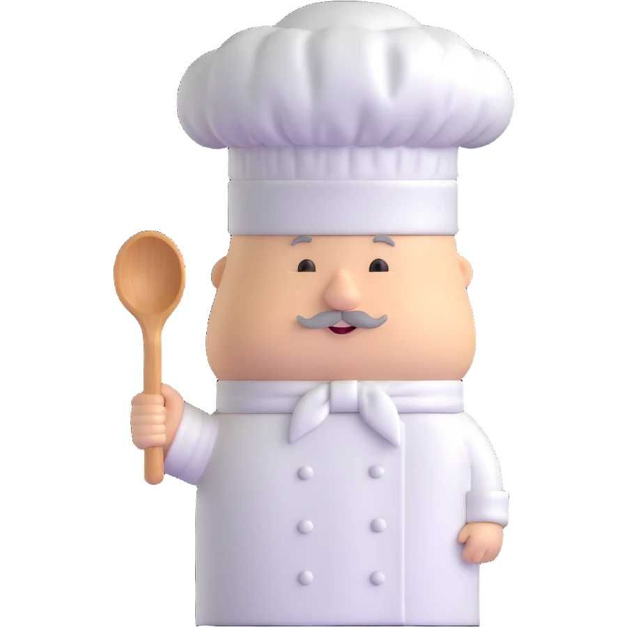 A traditional white chef's hat, tall and puffed, symbolizing culinary expertise emoji