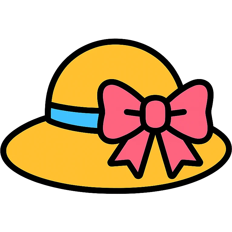 lady's hat with a pink bow icon in lineal color with black outlines emoji