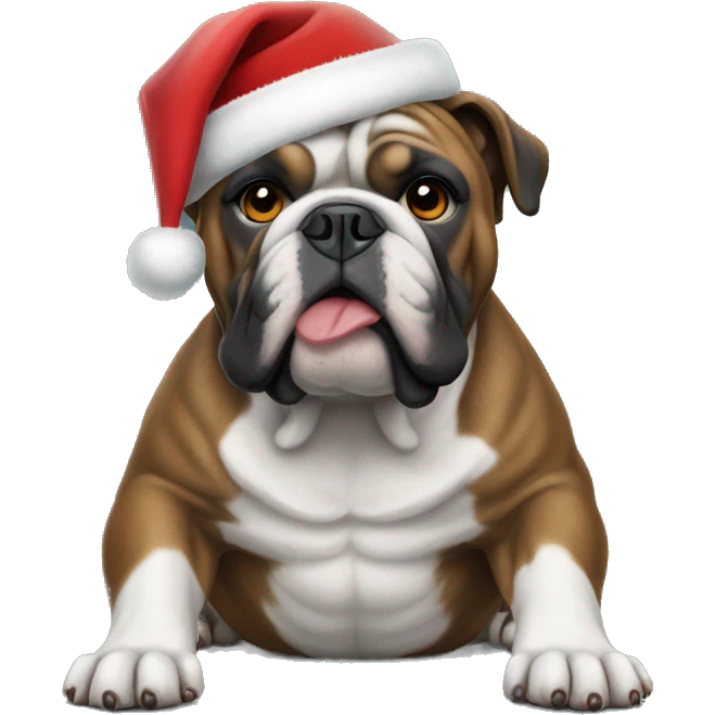 Just Black English bulldog in Christmas hat emoji