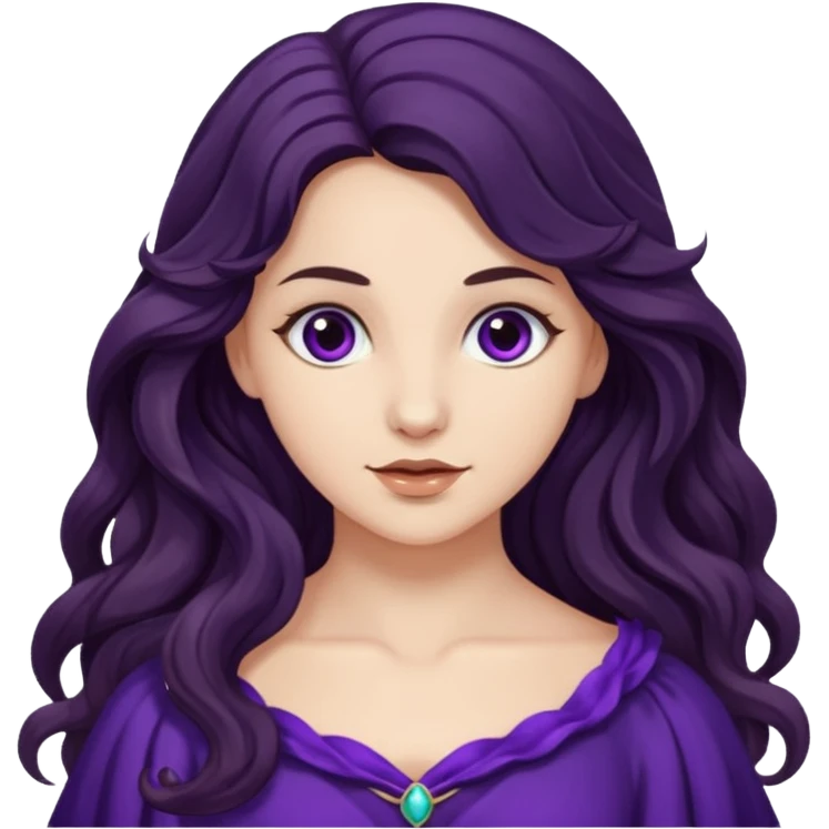 Proserpina from The Olympians with long dark brown wavy hair, dark purple stola emoji