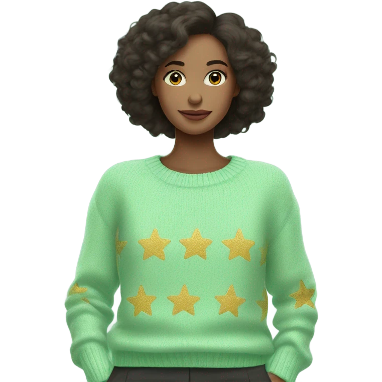 Knit pastel green sweater with golden starry design emoji
