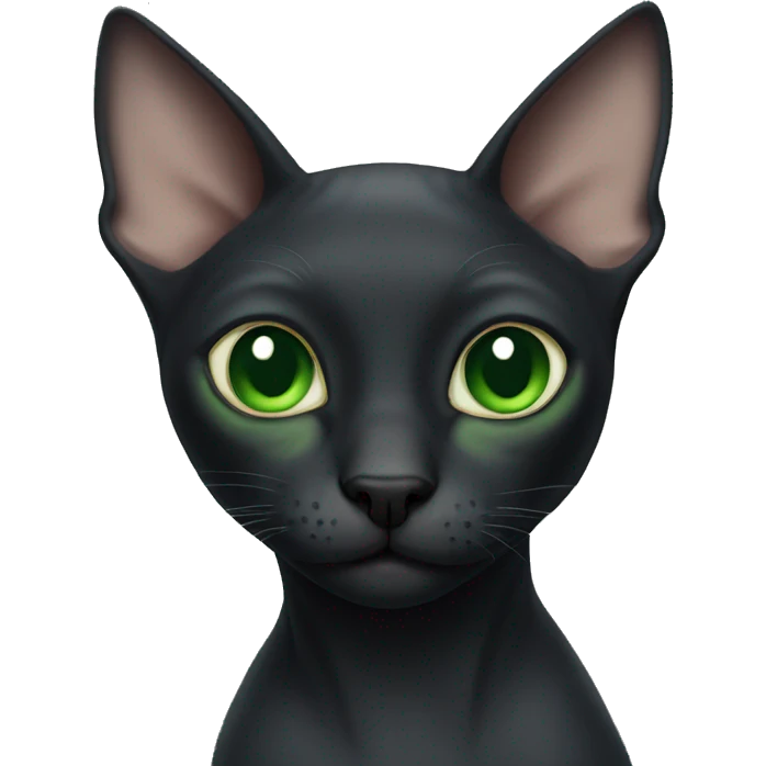 Black hairless cat with green eyes emoji