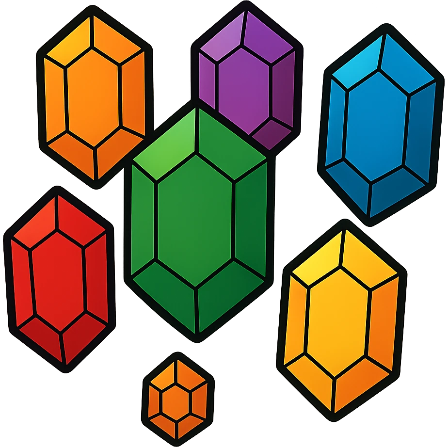 Remove the background from the Legend of Zelda rupees in all colors, keep the vibrant toon style, make background transparent. emoji