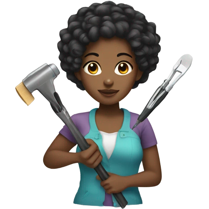 black girl with short hair and creative tools  emoji